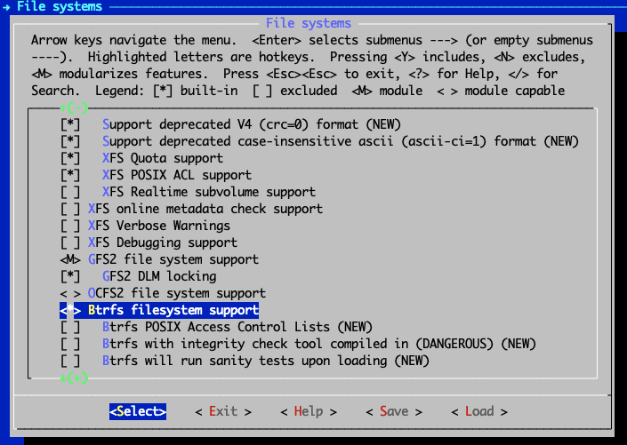 Kernel Configuration File Systems screen